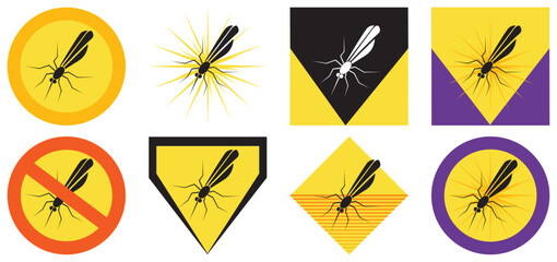 Set of stylized mosquito icons with background