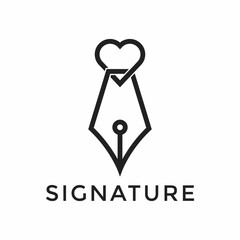 Vintage Classic Fountain Pen, Signature, Write Line love Logo Design