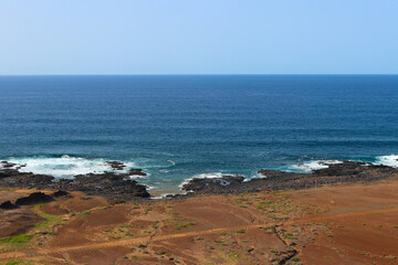 Canary islands Rocky coastline with big waves 