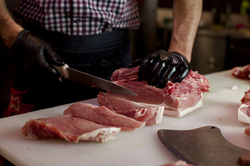 Fresh pork, lamb and beef meat on butchery