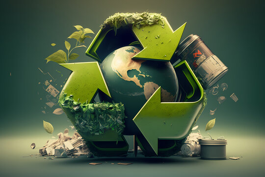 Waste recycle management, eco friendly, energy saving awareness month concept. Generative ai.