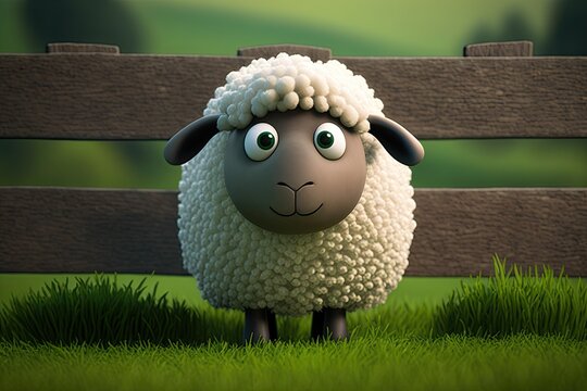 Cute Cartoon Sheep in a Meadow (Created with Generative AI)