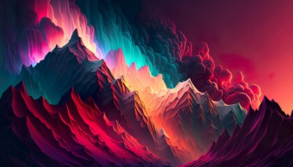 Colorful ladscape with beautiful shades and fog - Desktop Background, High Contrast, 3d Art, Abstract, Generative AI 
