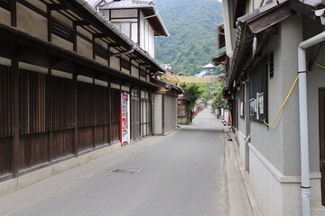 広島県、宮島の風景、厳島神社、工事中の大鳥居、鹿と遊ぶ女の子、参拝する親子