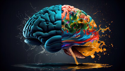 Creative thinking concept Innovative idea and designer mind or brainstorm ideas with smart design. 
Open mind brain illustration with abstract colorful splashes.  