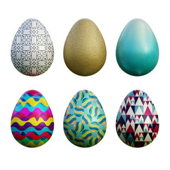 Realistic 3d easter eggs in seamless geometric vector patterns