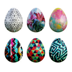 Realistic 3d easter eggs in abstract seamless vector fantasy lines patterns