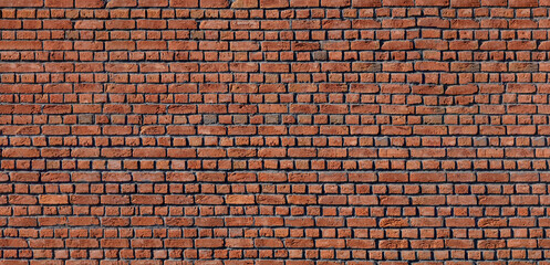 Old red brick wall. Panoramic brickwork texture