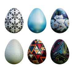 Realistic 3d easter eggs in seamless geometric vector patterns