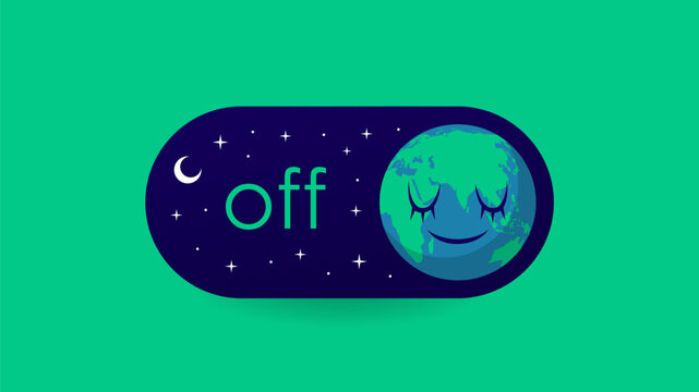 earth hour banner template with sleeping globe on off electricity switch illustration