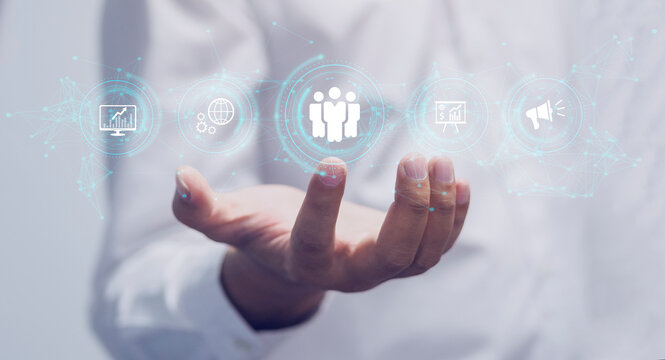 Icon of Digital marketing internet advertising and sales increase business technology concept,Hand shows the sign,online marketing, E-business, Ecommerce, Business online.