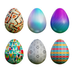 Realistic 3d easter eggs in seamless colored gradient patterns