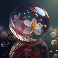 a beautiful jasmine flower swimming in translucent water generative ai
