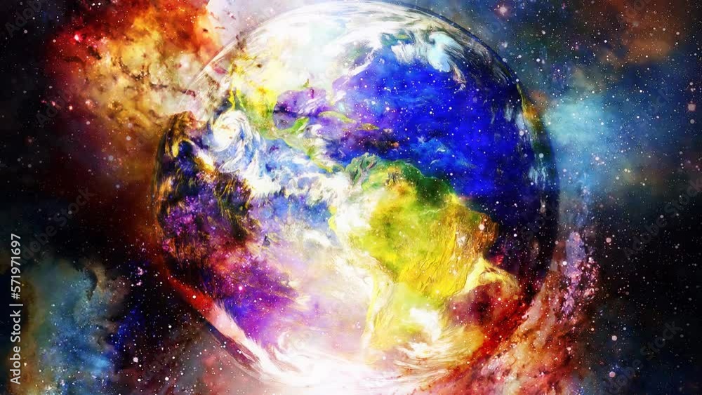Poster planet earth in light circle, cosmic space background. elements of this image furnished by nasa. loo