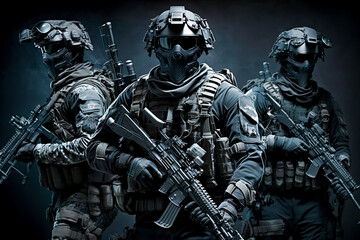 Elite Special Forces Military Unit Holding Rifles, For Tactical Gear, Ready For Battle