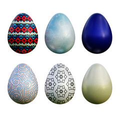 Realistic 3d easter eggs in abstract seamless vector fantasy lines patterns