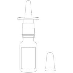 Nasal spray bottle, nasal spray for colds and seasonal allergies. Aerosol spray pump packaging drug. Drug spray for the nose. sketch drawing, contour lines drawn