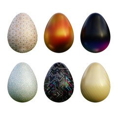 Realistic 3d easter eggs in seamless geometric vector patterns