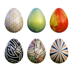 Realistic 3d easter eggs in seamless colored gradient patterns