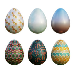 Realistic 3d easter eggs in abstract seamless vector fantasy lines patterns