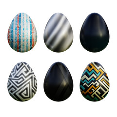 Realistic 3d easter eggs in seamless geometric vector patterns