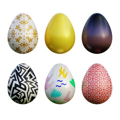 Realistic 3d easter eggs in seamless geometric vector patterns