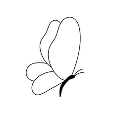 Vector isolated one single simplest flying butterfly side view colorless black and white contour line easy drawing