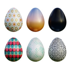 Realistic 3d easter eggs in seamless colored gradient patterns