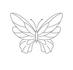 Vector isolated one single beautiful butterfly symmetrical wings colorless black and white contour line easy drawing