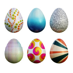 Realistic 3d easter eggs in abstract seamless vector fantasy lines patterns