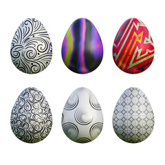 Realistic 3d easter eggs in seamless geometric vector patterns