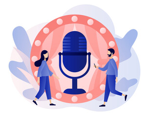 Stand Up comedy show. Open mic. Invitation to Comedy concert. Modern flat cartoon style. Vector illustration on white background
