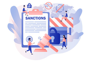 Economic sanctions. Protect International law. Country peace and security. Political concept. Limit, ban or stop trading. Modern flat cartoon style. Vector illustration on white background