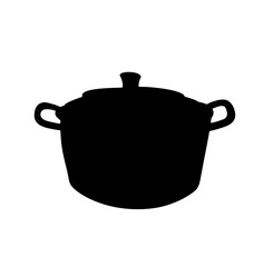 Vector isolated one single pot with lid and two handles colorless black and white outline silhouette shadow shape