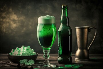 St. Patrick's day background. Man with glass of green liquid generative ai