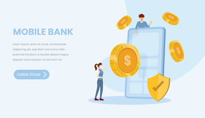 Website template banner. Mobile banking flat design