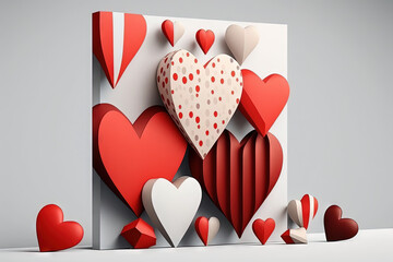 Sample of three-dimensional multi-colored hearts on a light accented wall
