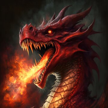 A big red dragon breathing fire digital art