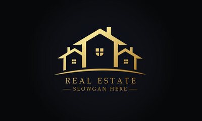 Black Gold Real Estate Logo. Construction Architecture Building Logo Design Template Element