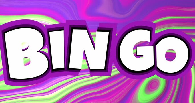 Animation of bingo text over colourful liquid background