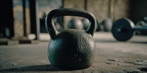 Fototapeta na wymiar A heavy kettlebell to get fit in a gym. Ai generated