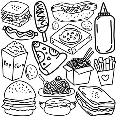 Food doodle icon set vector illustration. Suitable for sticker pack, logo, icon and graphic design elements