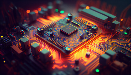Circuit board computer data technology Image created with Generative AI technology
