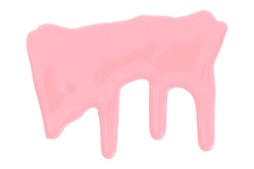 Pink color with pigment flowing down. Isolated on transparent background.