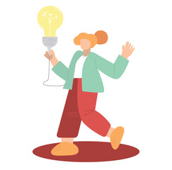 a woman holding a lamp with a flat design style, suitable for an icon of people who are looking for ideas. 