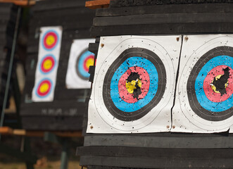 Close up a heavily used arrow target