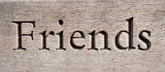Friends lettering written on wooden board. Friendship, Fellowship, Sisterhood, Companion Concept