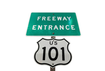 US 101 freeway entrance sign with cut out background.