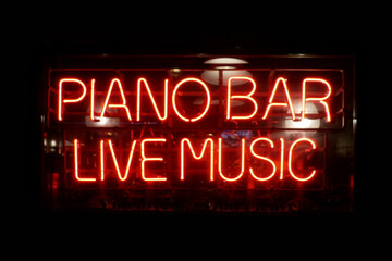Piano Bar, Live Music - Neon light