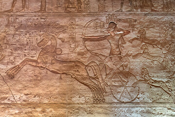 Egyptian hieroglyphs at the Temple of Abu Simbel, Egypt.